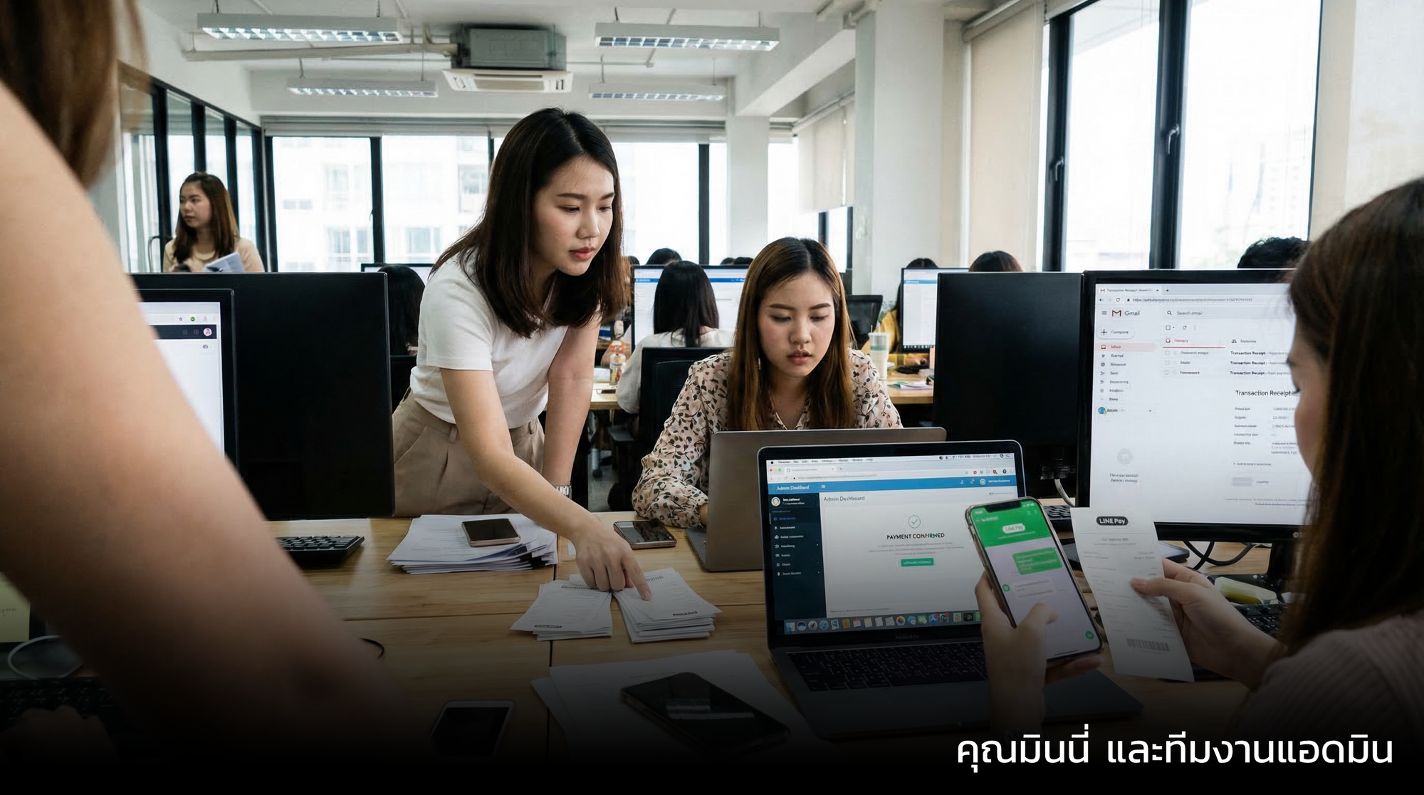 ทีมปฏิบัติการกำลังตรวจสอบสลิปใน workflow หลายช่องทาง